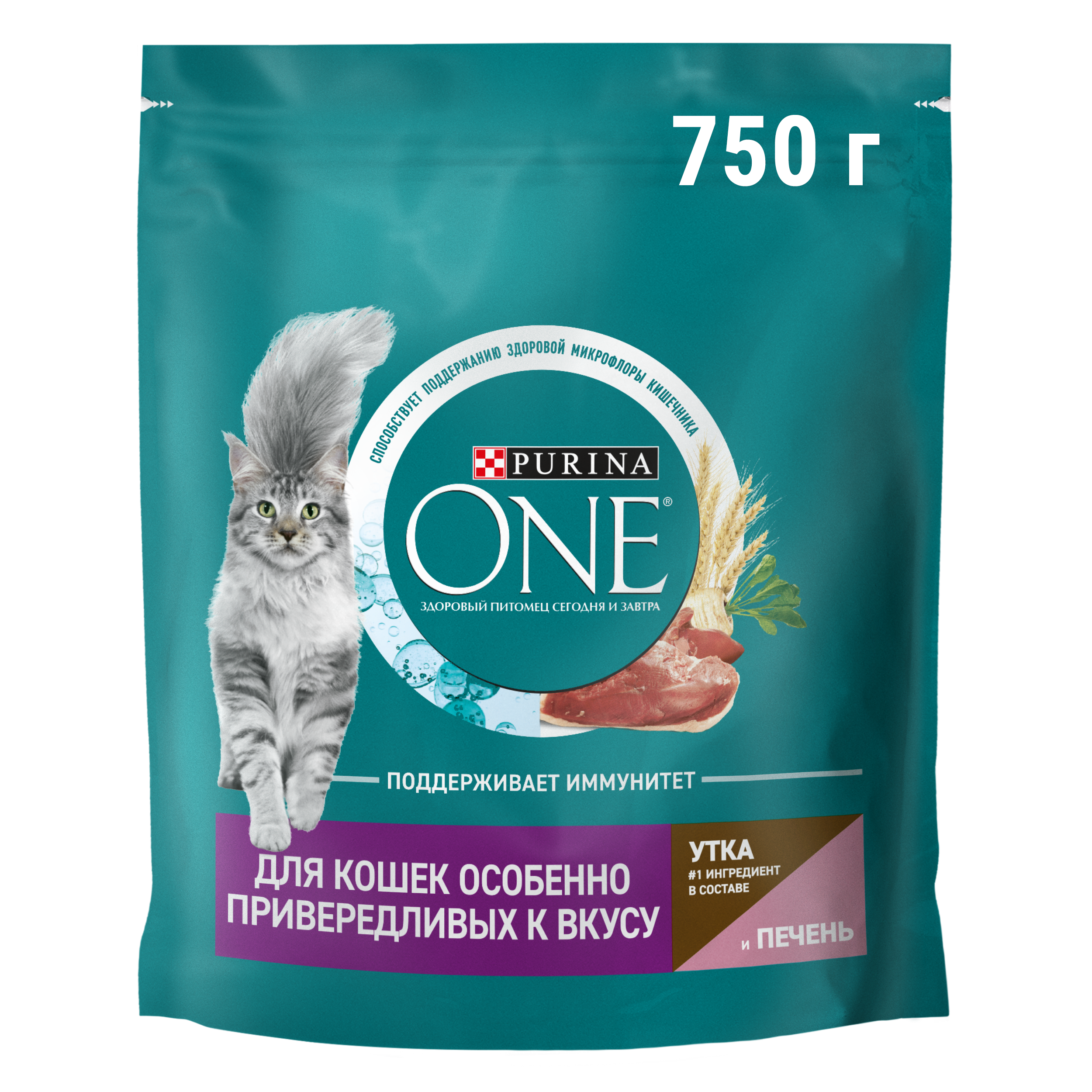 Сухой корм PURINA ONE® для кошек особенно привередливых к вкусу с уткой и печенью, 750 г