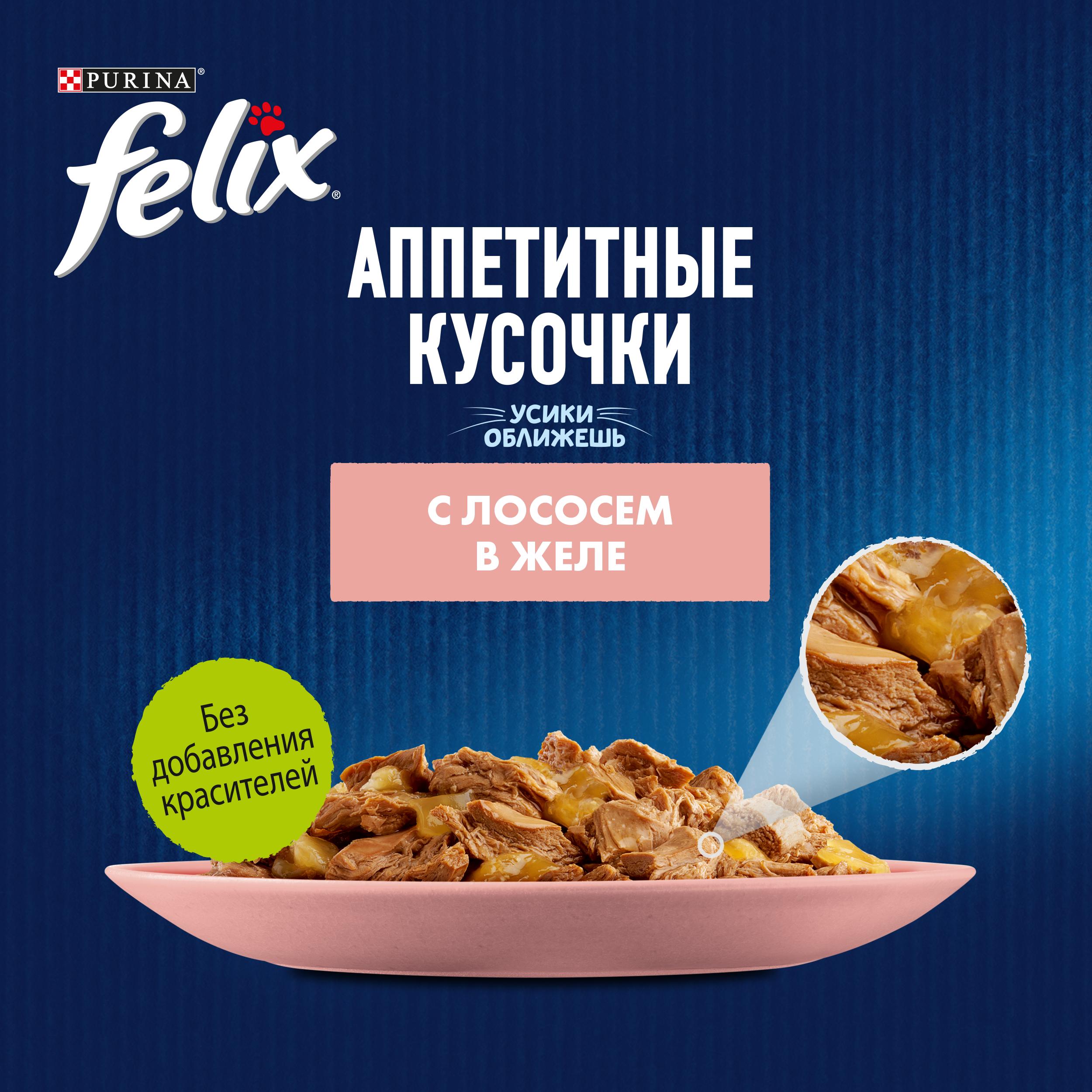 Влажный корм FELIX® Аппетитные кусочки для кошек, с лососем в желе 75 г х 26 шт