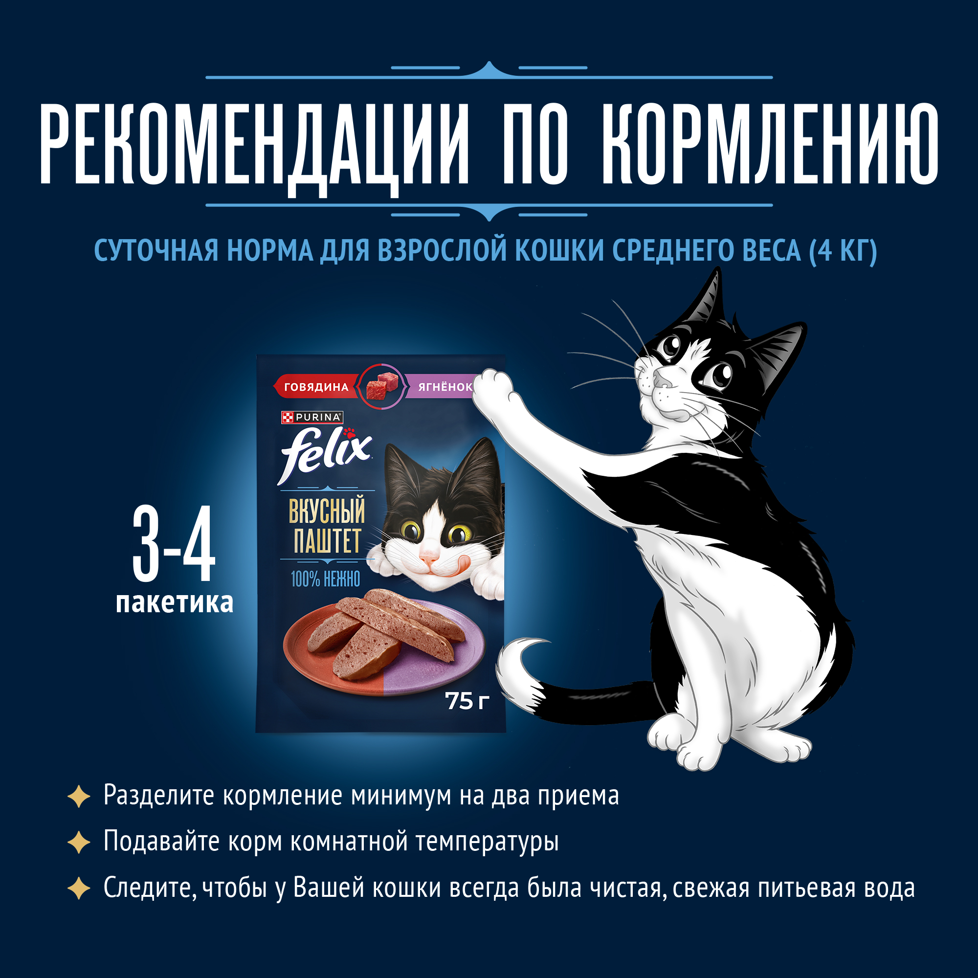 Влажный корм FELIX® Вкусный паштет для кошек, со вкусом говядины и ягнёнка, 75 г x 26 шт