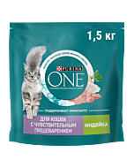 Сухой корм PURINA ONE® для взрослых кошек для чувствительного пищеварения с индейкой 1,5 кг