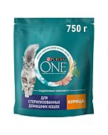 Сухой корм Purina ONE® для стерилизованных кошек и кастрированных котов, живущих в домашних условиях, с курицей 750 г