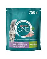 Сухой корм Purina ONE® для взрослых кошек с чувствительным пищеварением и разборчивым вкусом в еде с индейкой 750 г