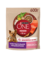 Сухой корм Purina ONE® МИНИ для собак мелких пород для чувствительного пищеварения с лососем и рисом 600 г