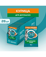Влажный корм PURINA ONE® для взрослых домашних кошек с курицей и морковью 75 г x 26 шт