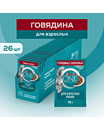 Влажный корм Purina ONE для взрослых кошек, с говядиной и морковью 75 г х 26 шт