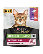 Сухой корм PRO PLAN® Sterilised SAVOURY DUO для взрослых стерилизованных привередливых кошек с уткой и с печенью, 400 г