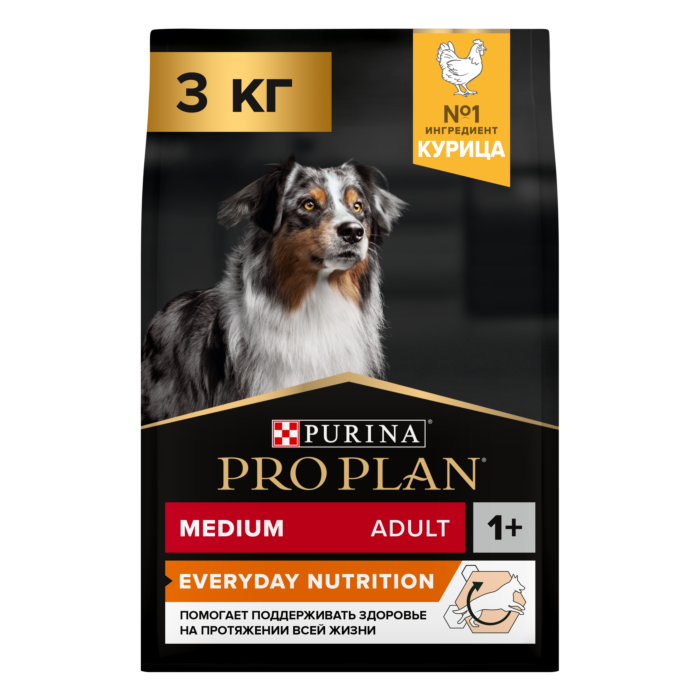 Купить Сухой корм Pro Plan® для взрослых собак средних пород, курица с  рисом, пакет, 3 кг -официальный интернет-магазин Purina