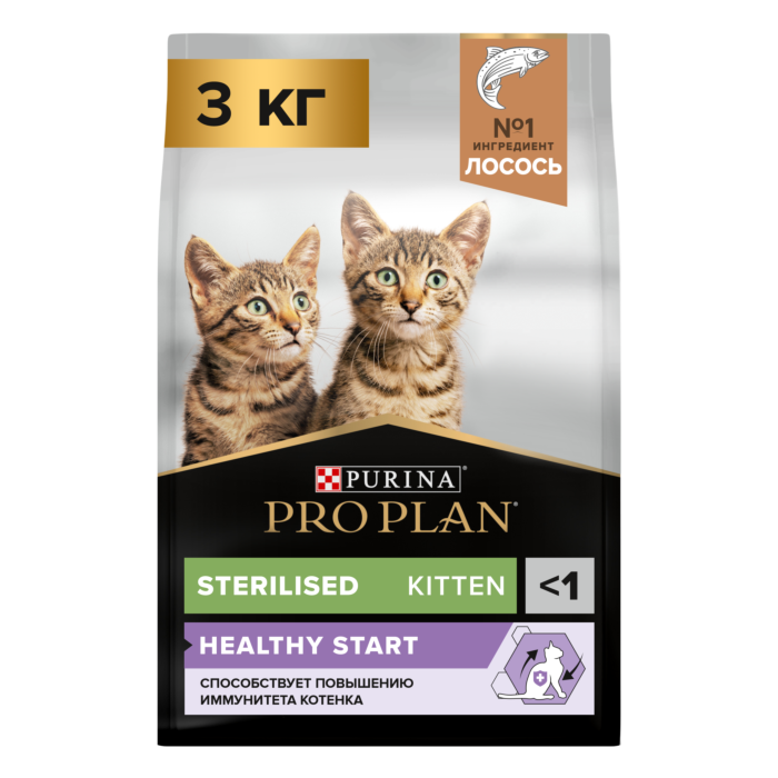 Купить Сухой корм Pro Plan® для стерилизованных котят, с высоким  содержанием лосося, пакет, 3 кг -официальный интернет-магазин Purina