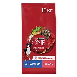 Купить Сухой корм Purina ONE® для взрослых собак средних и крупных пород, с высоким содержанием говядины и рисом, Пакет, 10 кг -официальный интернет-магазин Purina