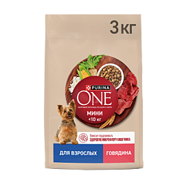 Сухой корм Purina ONE® МИНИ для взрослых собак мелких пород с говядиной ...