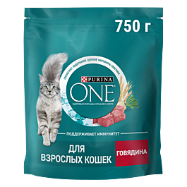 Купить Сухой корм Purina ONE® для взрослых кошек с говядиной и пшеницей, Пакет, 750 г -официальный интернет-магазин Purina