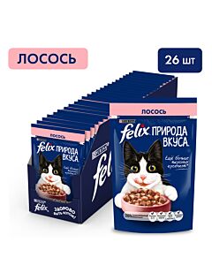Влажный корм Felix Природа вкуса для взрослых кошек, с лососем в соусе 75 г х 26