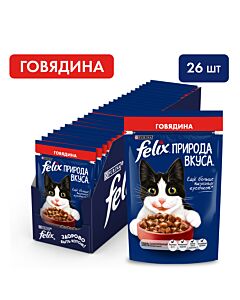 Влажный корм  Felix Природа вкуса для взрослых кошек, с говядиной в соусе 75г х 26