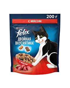 Сухой корм Felix Двойная Вкуснятина для взрослых кошек, с мясом 200г