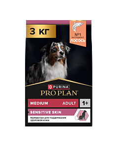 Сухой корм PRO PLAN® SENSITIVE SKIN для взрослых собак средних пород с чувствительной кожей с лососем, 3 кг