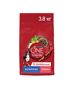 Сухой корм PURINA ONE® для взрослых собак средних и крупных пород с говядиной и рисом 3,8 кг