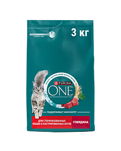 Сухой корм PURINA ONE® для стерилизованных кошек и кастрированных котов с говядиной 3 кг