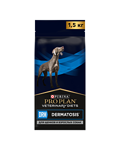Сухой корм PRO PLAN® VETERINARY DIETS DRM Dermatosis диетический для собак при дерматозах и выпадении шерсти, 1.5 кг