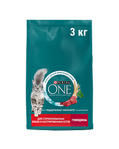 Сухой корм Purina ONE® для стерилизованных кошек и кастрированных котов с говядиной 3 кг