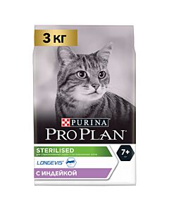 Сухой корм для кошек Pro Plan Sterilsed 7+ для стерилизованных кошек с индейкой 3 кг