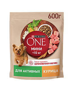 Сухой корм Purina ONE® МИНИ для активных собак мелких пород с курицей и рисом 600 г