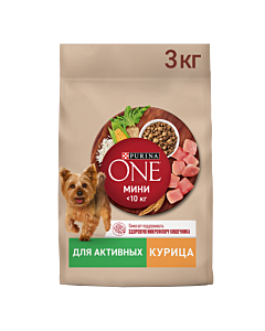 Сухой корм Purina ONE® МИНИ для активных собак мелких пород с курицей и с рисом, 3 кг