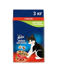 Сухой корм для кошек Felix Двойная Вкуснятина с мясом 3 кг