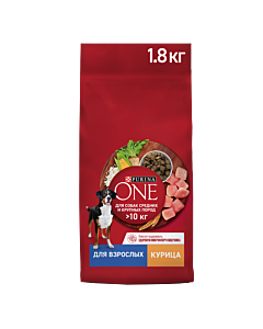 Сухой корм PURINA ONE® для взрослых собак средних и крупных пород с курицей и рисом 1,8 кг