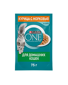 Влажный корм PURINA ONE® для взрослых домашних кошек с курицей и морковью 75 г x 26 шт