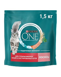 Сухой корм Purina ONE® для стерилизованных кошек и кастрированных котов c лососем 1,5 кг