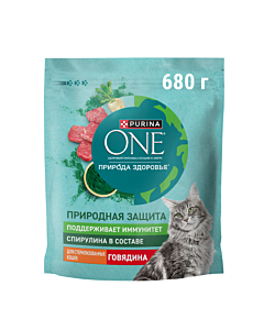 Сухой корм PURINA ONE® Природа Здоровья® для стерилизованных кошек и кастрированных котов с говядиной, 680 г