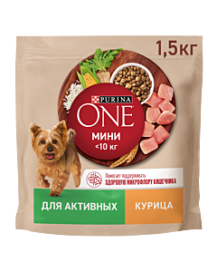 Сухой корм Purina ONE® МИНИ для активных собак мелких пород с курицей и рисом 1.5кг