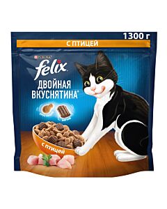 Сухой корм Felix Двойная Вкуснятина для взрослых кошек, с птицей 1.3кг