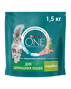 Сухой корм PURINA ONE® для взрослых домашних кошек с индейкой 1,5 кг