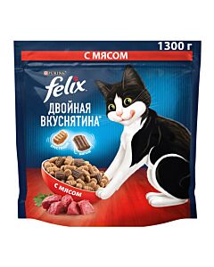 Сухой корм Felix Двойная Вкуснятина для взрослых кошек, с мясом 1.3кг