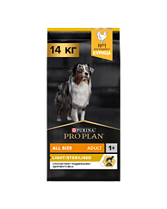 Сухой корм PRO PLAN® LIGHT / STERILISED для взрослых собак всех пород склонных к избыточному весу и/или стерилизованных, с курицей 14 кг