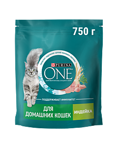 Сухой корм Purina ONE® для взрослых кошек, живущих в домашних условиях, с индейкой 750 г