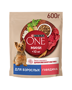 Сухой корм Purina ONE® МИНИ для взрослых собак, с говядиной и с рисом, 600 г