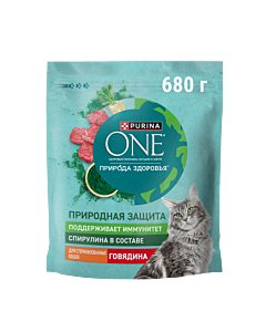 Сухой корм PURINA ONE® Природа Здоровья® для стерилизованных кошек и кастрированных котов с говядиной, 680 г