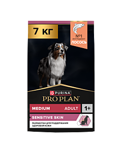 Сухой корм PRO PLAN® SENSITIVE SKIN для взрослых собак средних пород с чувствительной кожей с лососем, 7 кг