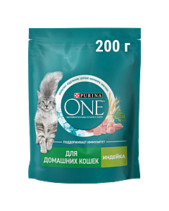 Сухой корм PURINA ONE® для взрослых домашних кошек с индейкой 200 г