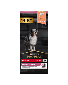 Сухой корм PRO PLAN® SENSITIVE SKIN для взрослых собак средних пород с чувствительной кожей с лососем, 14 кг