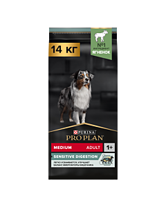 Сухой корм PRO PLAN® для взрослых собак средних пород с чувствительным пищеварением, с высоким содержанием ягненка 14 кг