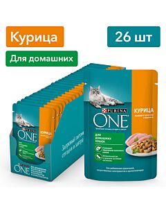 Влажный корм PURINA ONE® для взрослых домашних кошек с курицей и морковью 75 г x 26 шт