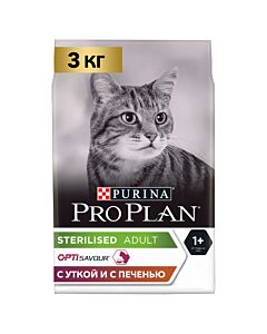 Сухой корм PRO PLAN® Sterilised SAVOURY DUO для взрослых стерилизованных привередливых кошек с уткой и с печенью, 3 кг