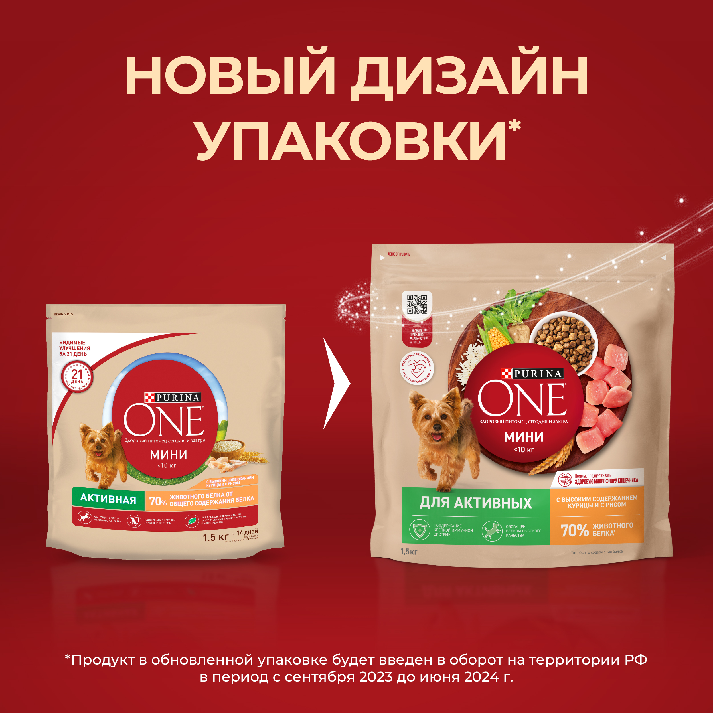 Сухой корм Purina ONE® МИНИ для активных собак мелких пород с курицей и рисом 1.5кг