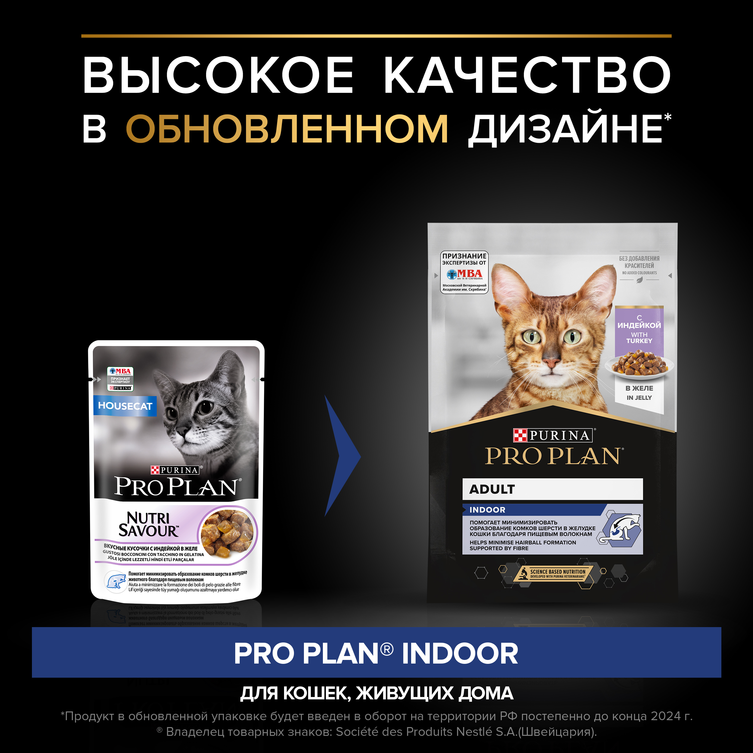 Влажный корм PRO PLAN® INDOOR для взрослых домашних кошек с индейкой в желе, 85г x 26 шт