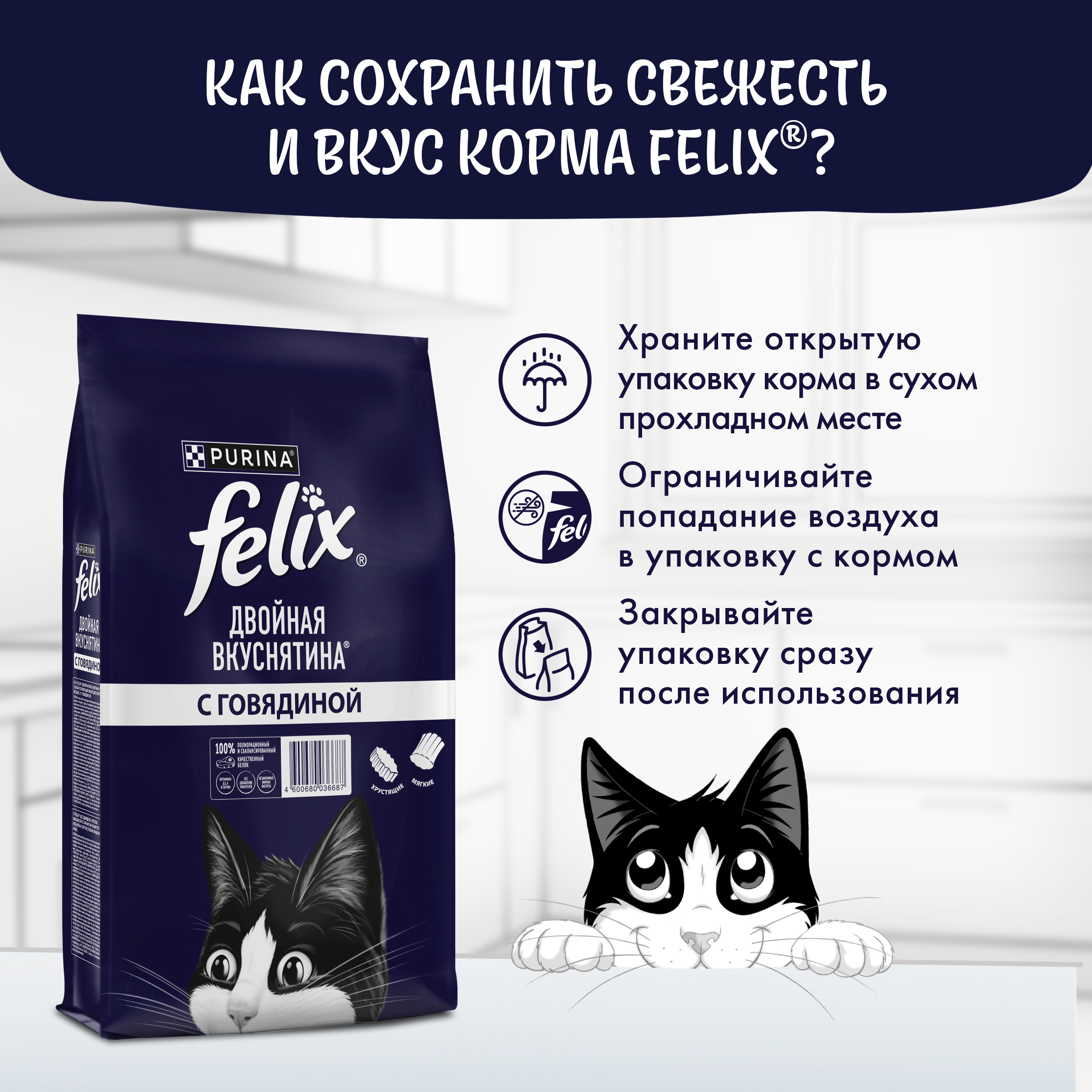 Сухой корм FELIX® Двойная Вкуснятина для кошек с говядиной 10 кг