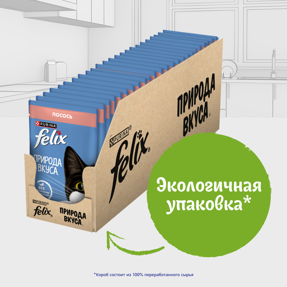 Влажный корм FELIX® Природа вкуса для кошек с лососем в соусе 75 г х 26 шт