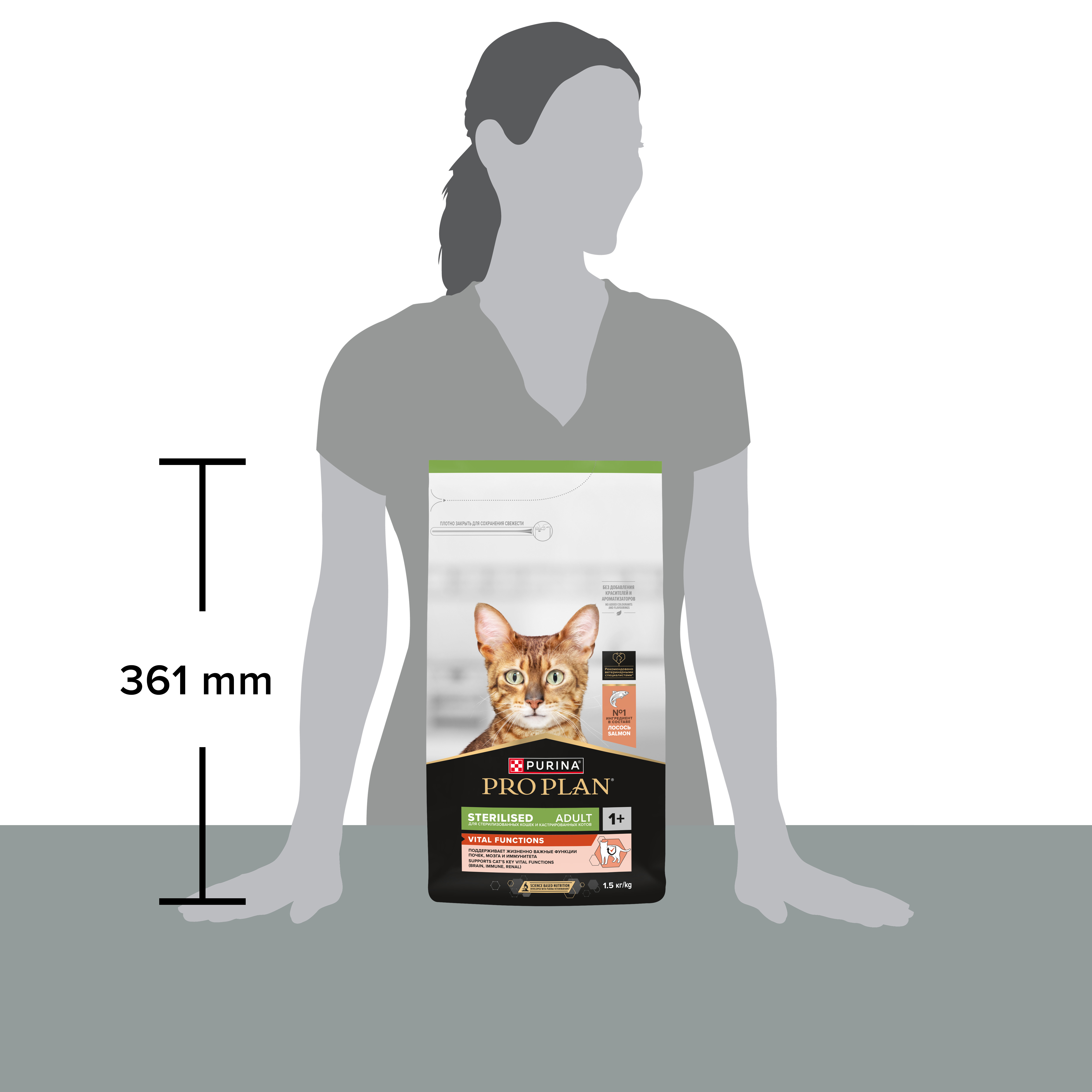 Сухой корм PRO PLAN® Sterilised VITAL FUNCTIONS для стерилизованных кошек для поддержания функций почек, мозга и иммунитета с лососем, 1.5 кг